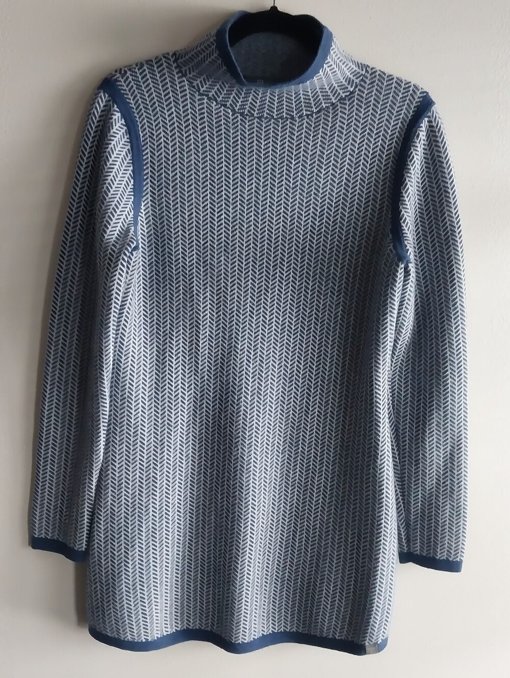 Title Nine Blue Chevron Merini Wool Blend Long Sleeve Funnel Neck Sweater Dress